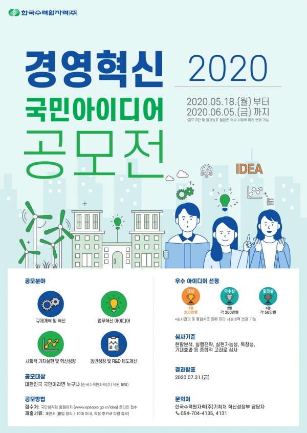 2020년도 한수원 경영혁신 국민아이디어 공모전 포스터.