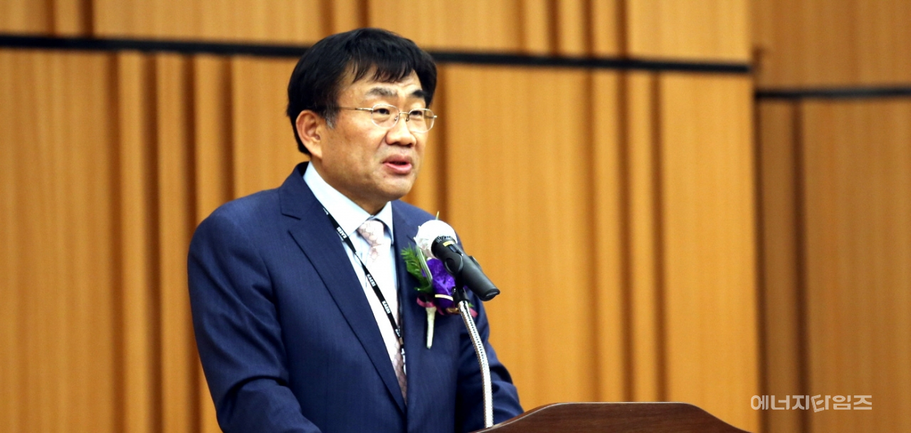 14일 주한규 신임 원자력연구원 원장이 본원(대전 유성구 소재)에서 가진 취임식에서 취임사를 하고 있다.
